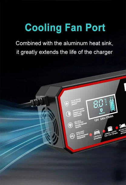 12V 8A Intelligent Car Battery Charger Car Battery Charger Pulse Repair Motorcycle Truck Battery Charger GEL Lead Acid