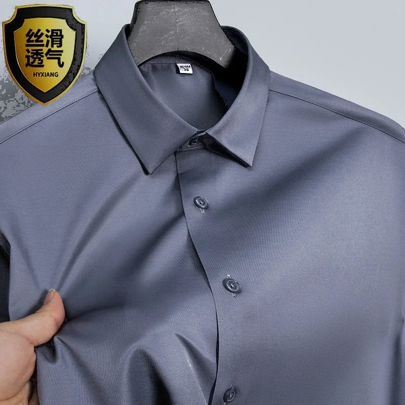 New Anti-Wrinkle Men Shirts Long Sleeve Dress Shirts For Men Slim Fit Camisa Social Business Blouse White Office Shirt S-6XL
