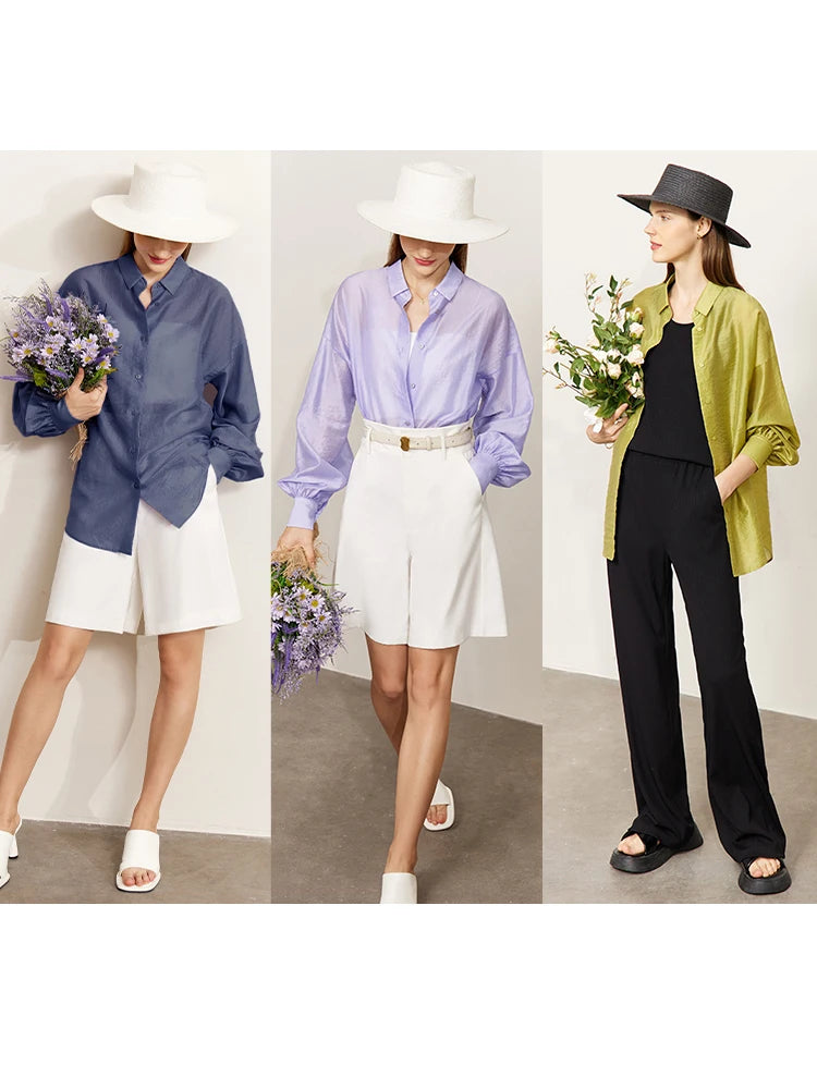 AMII Minimalist Blouse for Women 2023 Autumn Lantern Sleeve V-Neck Slightly Transparent Elegant Commuter Clothing Tops 72341030