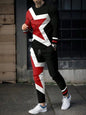 Fashionable summer men's striped patchwork print breathable round neck long sleeved pants set outdoor casual wear