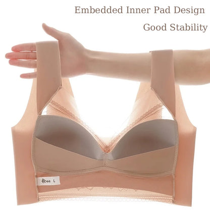 3Pcs Women Lace Bra Perspective Push Up Ice Silk Deep V Bralette Bra Sexy Lingerie Tops Plus Size Cup Mom's underwear L-5XL