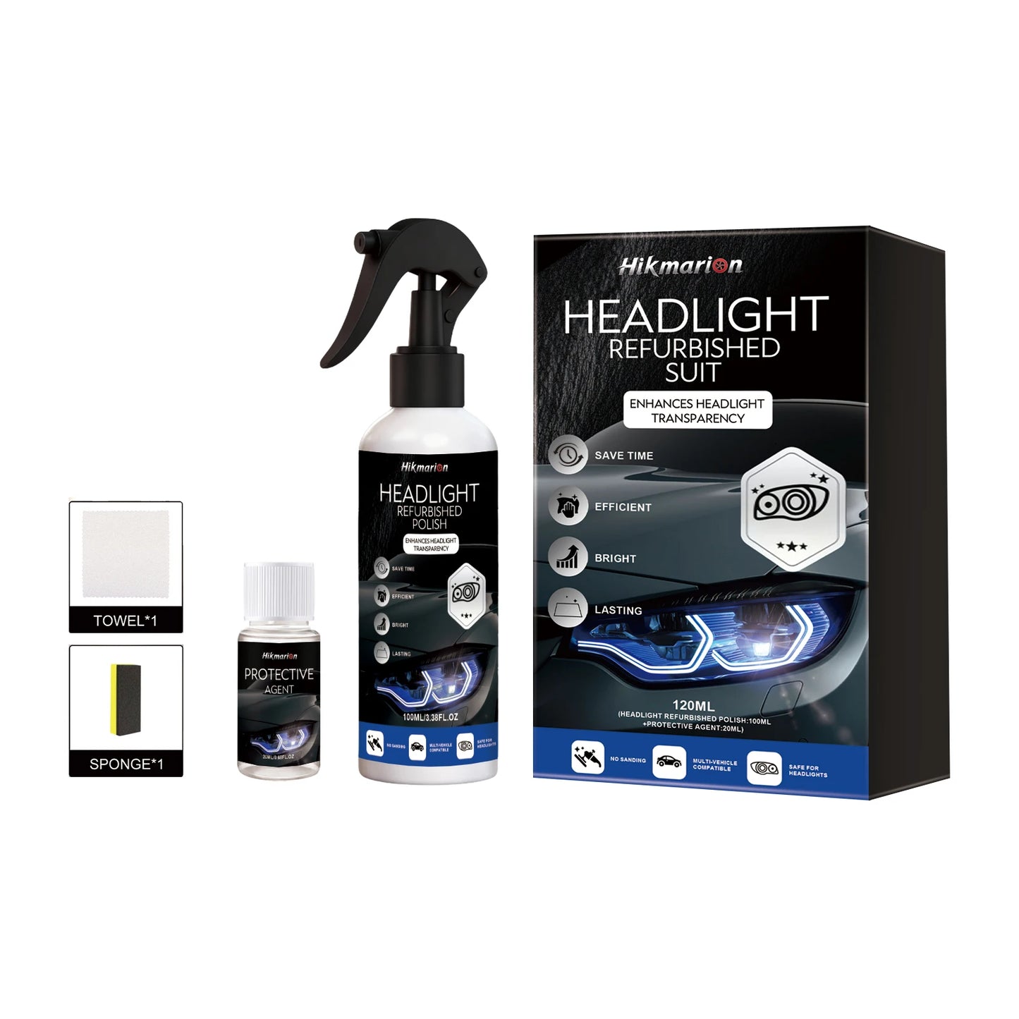 Car Headlights Restoration Kit Repair Scratches Restore Clarity-Car Lens Remover Oxidation Headlight Refurbish Tool Polish Spray
