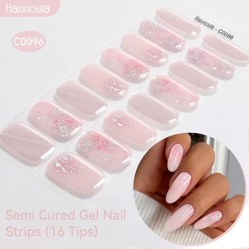 Gradient Auroras Semi Cured Gel Nail Strips Sparkly Shinning DIY Gel Polish Stickers for Nails Works with UV/LED Nail Lamps