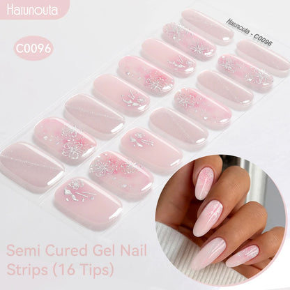 Gradient Auroras Semi Cured Gel Nail Strips Sparkly Shinning DIY Gel Polish Stickers for Nails Works with UV/LED Nail Lamps