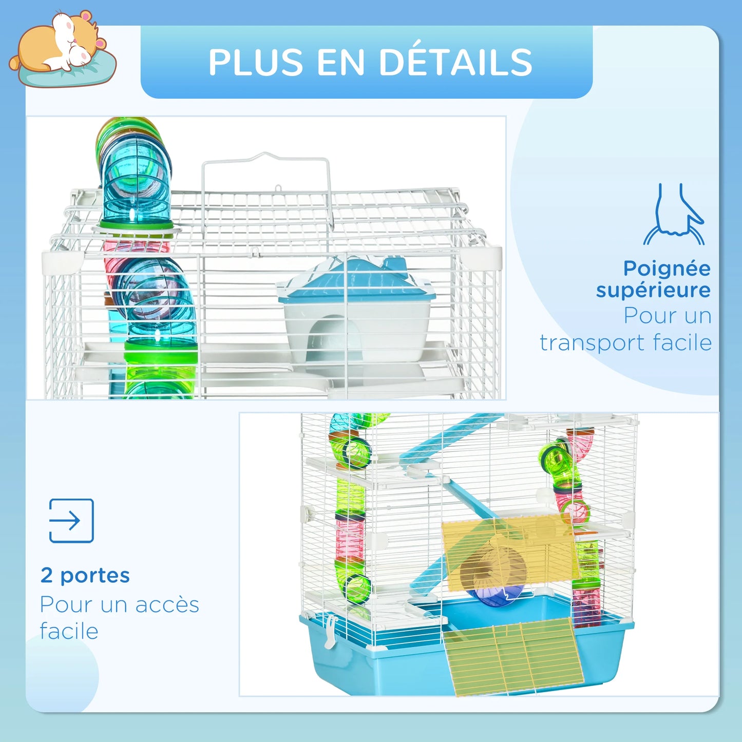 Large 5-stage hamster rodent cage with water watering tunnel wheel Dim. cages room ladder for pet animals, hamster cages rat cages, pet animals furniture