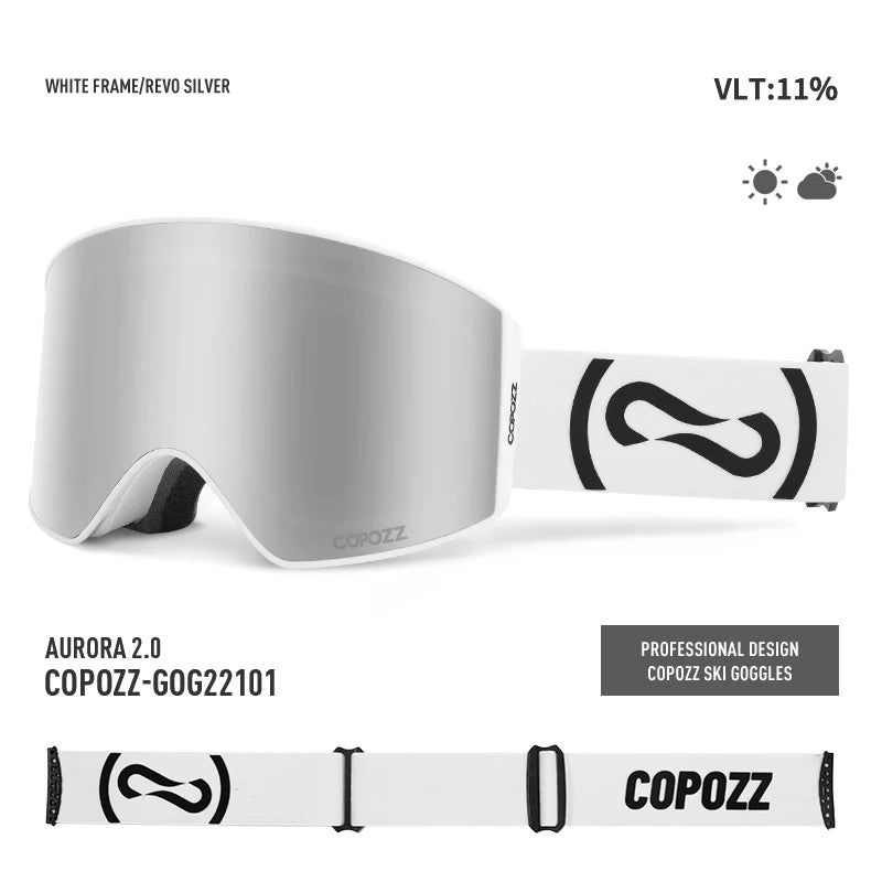 COPOZZ Magnetic Ski Goggles UV400 Protection Anti-Fog Ski Glasses Men Women Quick-Change Lens Snowboard Goggles with Two Options