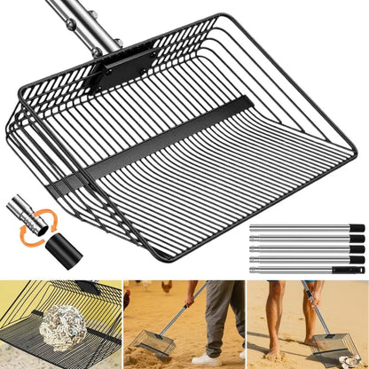 Portable Heavy-Duty 3-in-1 Chicken Manure Shovel with Adjustable Long Handle - Durable Metal Scoop for Easy Screening of Pine Shavings and Coop Cleaning, Coop Cleaning Tool | Adjustable Handle Shovel, Chicken Coop Supplies