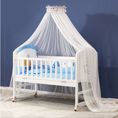 Wood Baby Crib With Mosquito Net And Diaper Table Convert To Kids Bed, Bedding Set, Baby Cot, Bed, Rocker Mattress