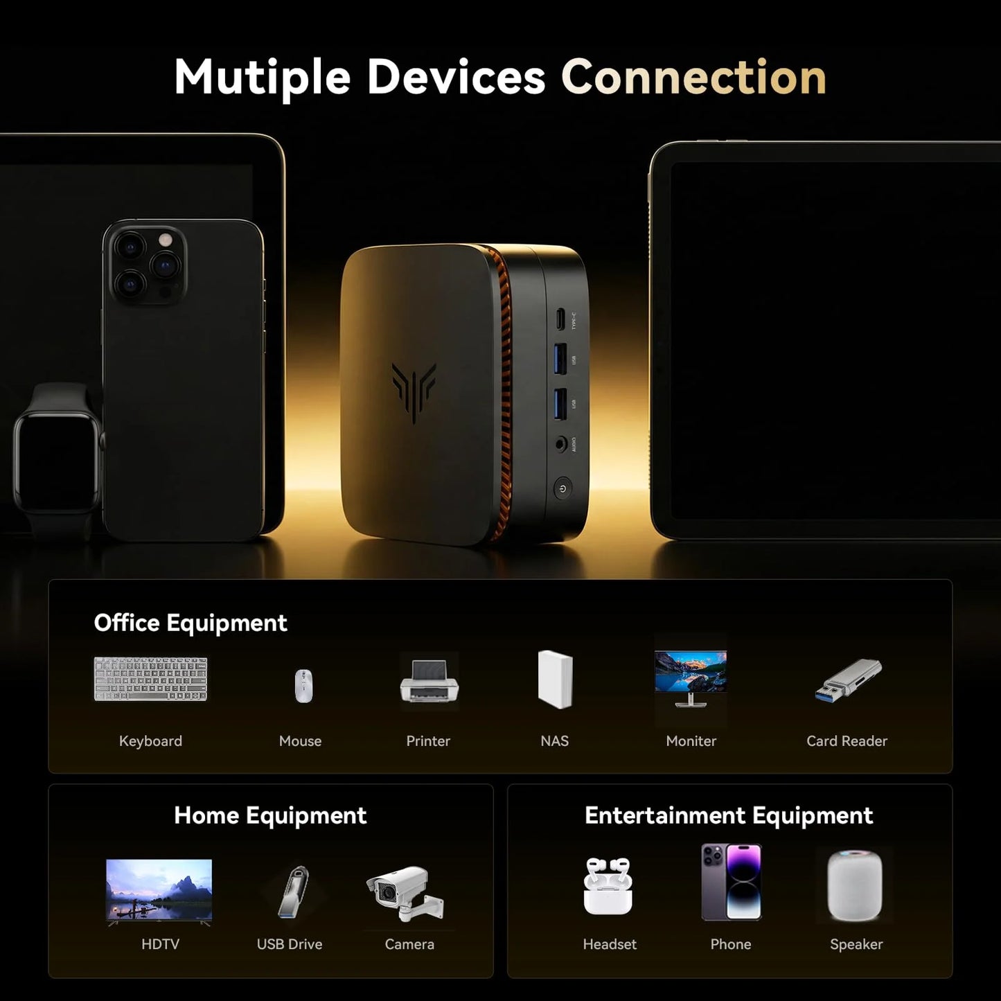 KAMRUI P1 AMD Ryzen R2544 8G RAM 256GB ROM Mini PC SSD Portable Gaming Mini PC Wifi5 BT4.2 4K Triple Display Window 11 Pro US Plug