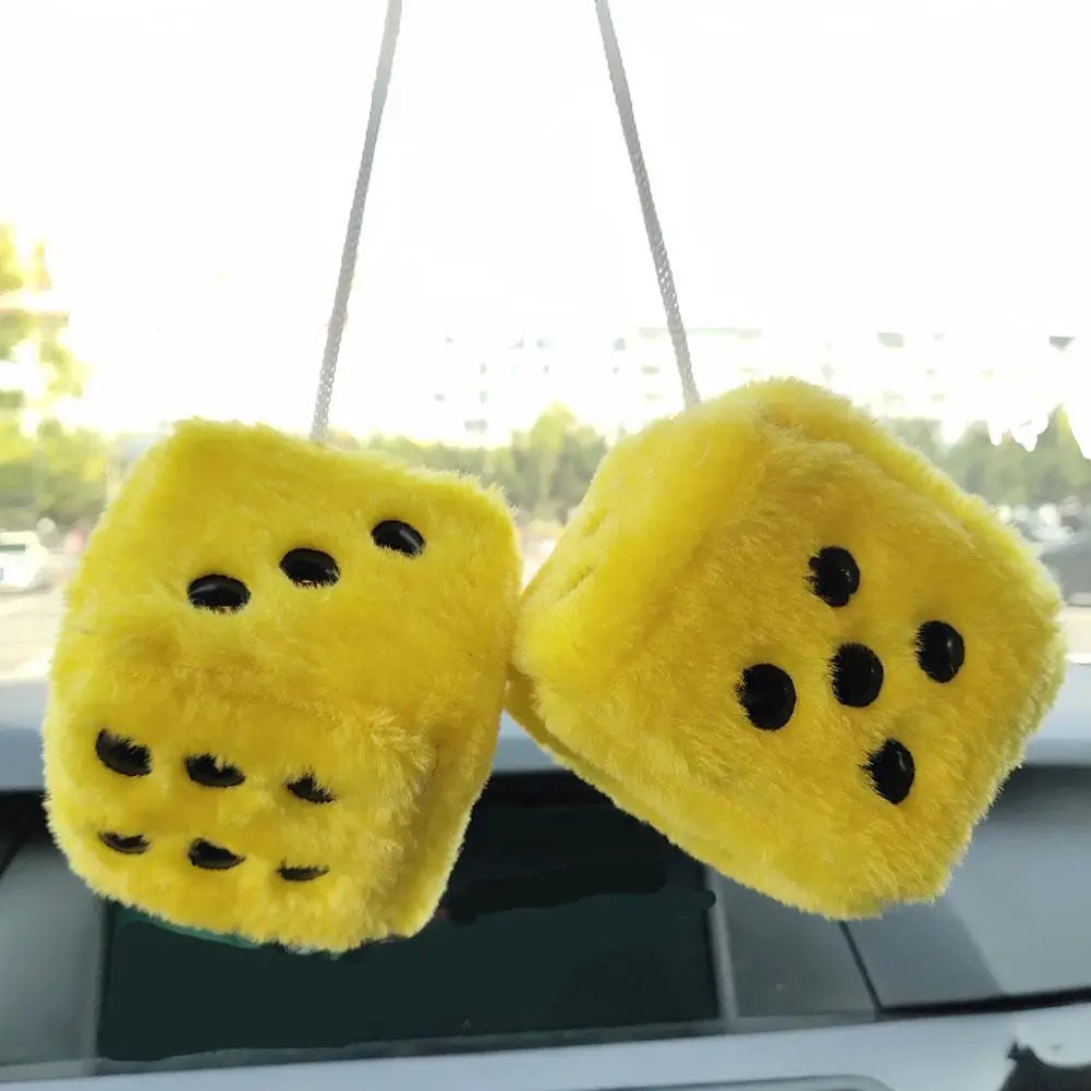 2pcs Big Long Hair Hot Stamping Dot Dice Plush Toy Cube Pendant Car Ornament Sieve Anime Car Decoration Accessories Auto Pendant