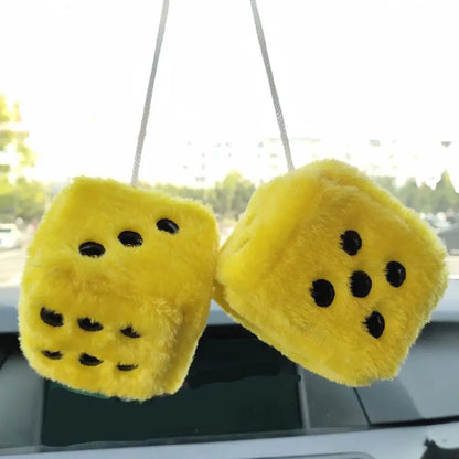 2pcs Big Long Hair Hot Stamping Dot Dice Plush Toy Cube Pendant Car Ornament Sieve Anime Car Decoration Accessories Auto Pendant
