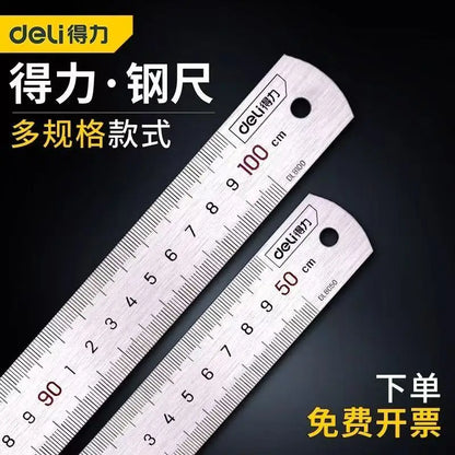 Deli 1 Pcs 15/20/30/50cm Multi-standard Measuring Ruler Stainless Steel Woodworking Portable Hand Percision Measuring Tools