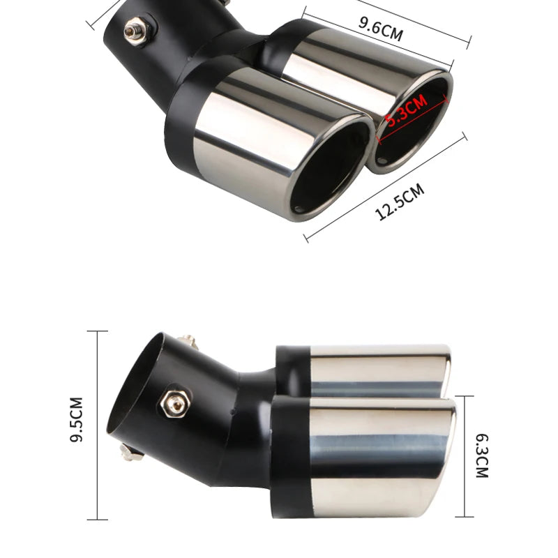 1PCS 2.5" Inlet Decoration Chrome Tail Pipe Car Styling Car Exhaust Trim Muffler Pipe Tail Stainless Steel Curved Double Outlet