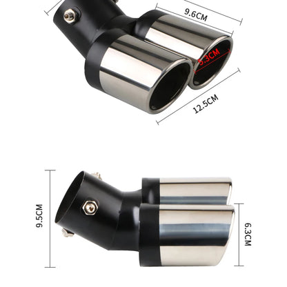 1PCS 2.5" Inlet Decoration Chrome Tail Pipe Car Styling Car Exhaust Trim Muffler Pipe Tail Stainless Steel Curved Double Outlet
