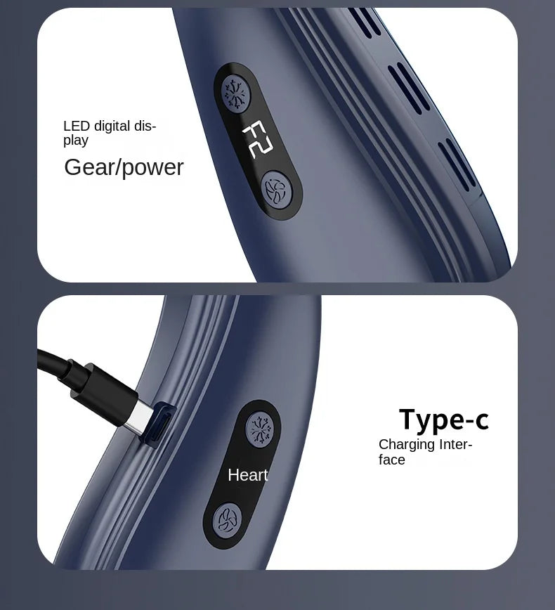 Portable Bladeless Neck Fan with Cooling Plate - Quiet Rechargeable USB Charged Air Conditioner for Travel Camping & Outdoor Adv