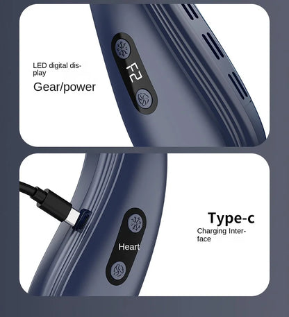Portable Bladeless Neck Fan with Cooling Plate - Quiet Rechargeable USB Charged Air Conditioner for Travel Camping & Outdoor Adv