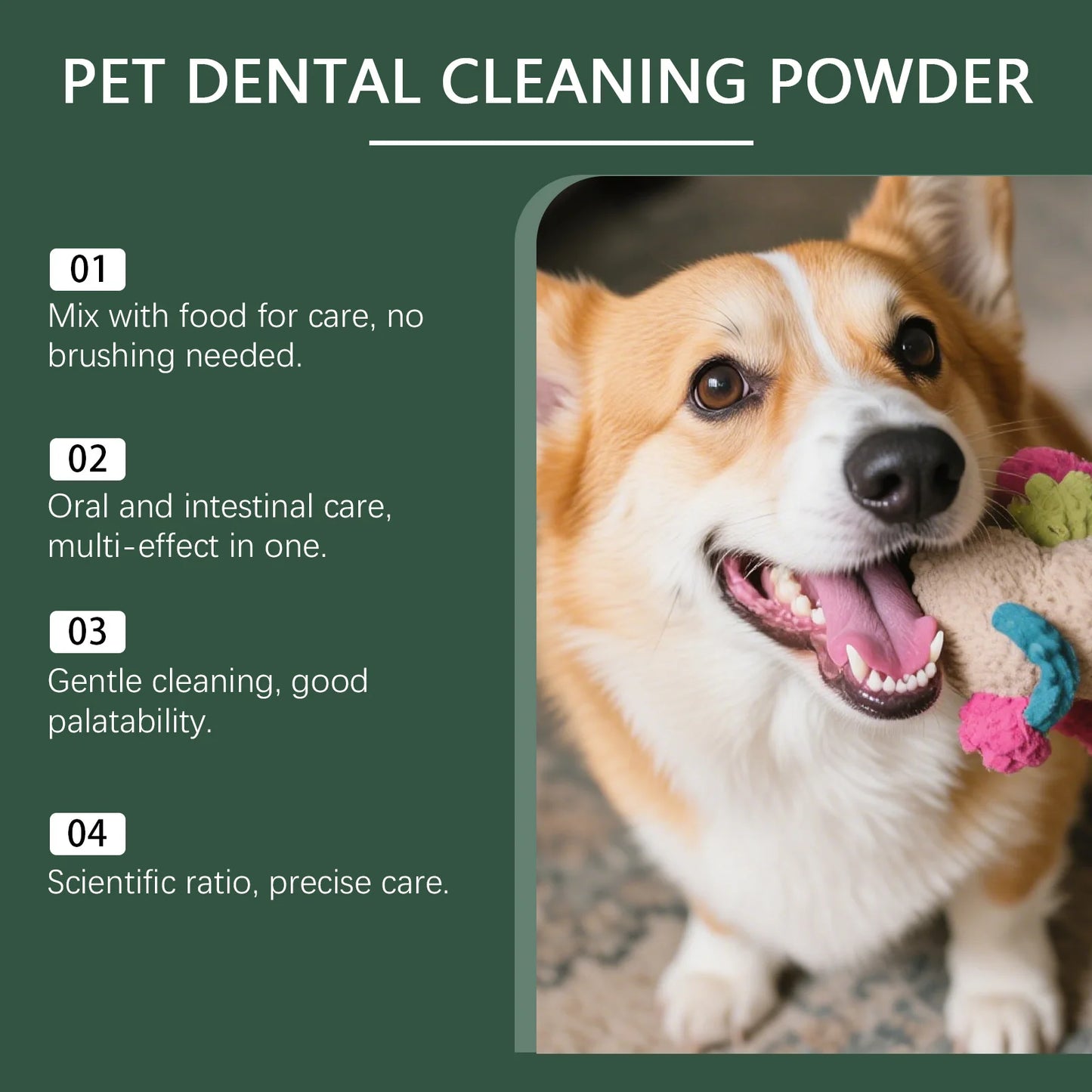 Dog Dental Care Powder Cat Breath Freshener Plaque Tartar Control Pet Oral Hygiene Natural Enzyme Teeth Cleaning Healthy Gums