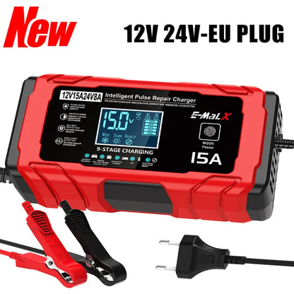 14.6V 15A Lifepo4 Battery Smart Pulse Repair Charger 12V 15A 24V 8A Electric Motorcycles Charger For Lead Acid AGM GEL Battery