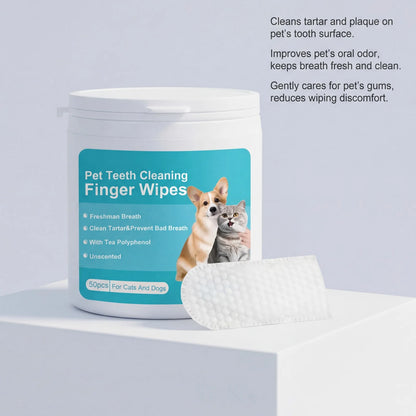 Pet Dental Finger Wipes for Dogs Cats Remove Plaque Tartar Stains Whitening Fresh Breath Disposable Toothbrushing Wipes 50PCS