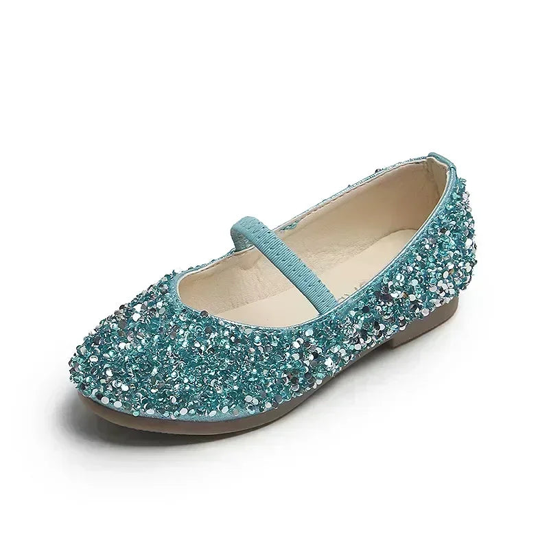 2025 Spring 1 to 12 years old girls dress shoes Beauty Pointed Toe Teen Girl Leather Shoes Bling Princess Wedding Shoes