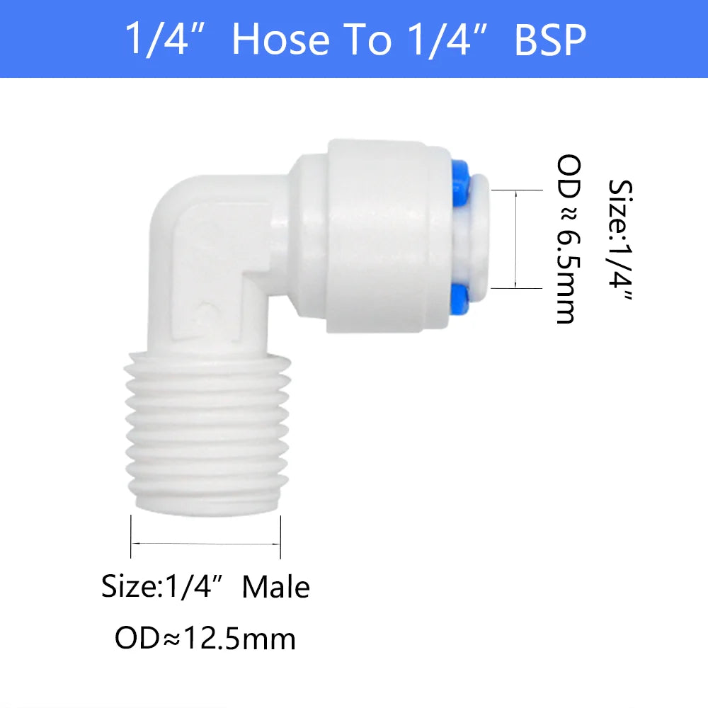 YQBS RO Aquarium Accessories Quick Connector 1/8 1/4 3/8 1/2 3/4BSP Male Thread Adapter Elbow Combination Tube