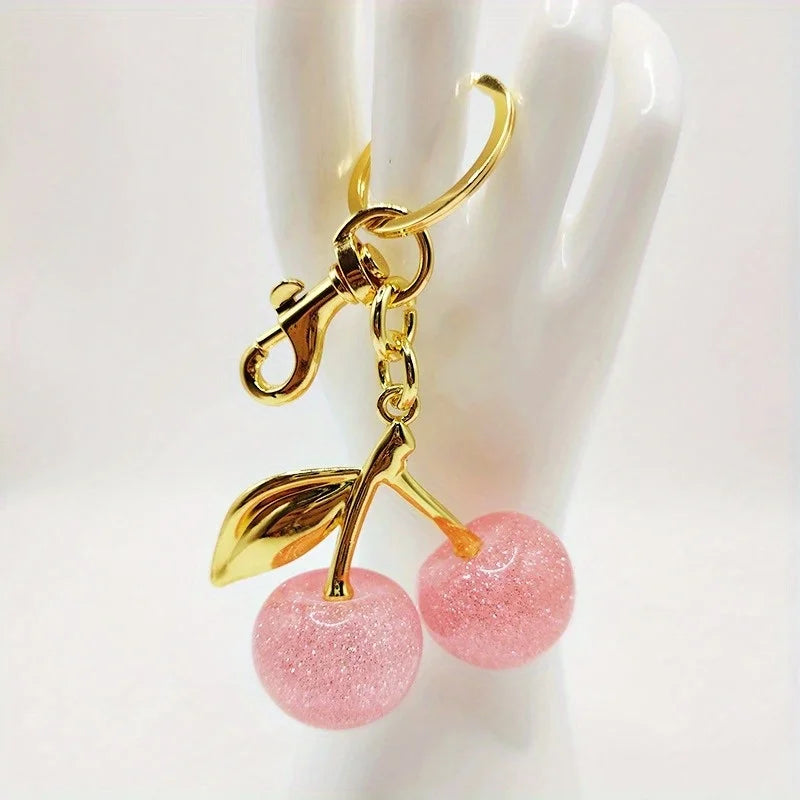 Cherry Bag Charm Women Key Rings keychain Retro-Cool Cherry Motif In Glittery Resin Clip it To Favorite Bag Set of Keys For