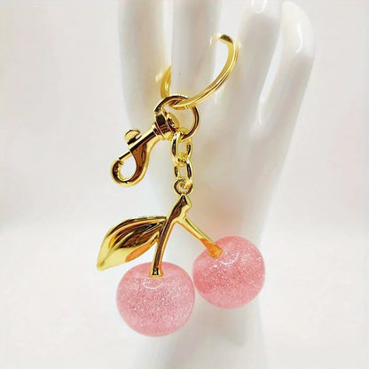 Cherry Bag Charm Women Key Rings keychain Retro-Cool Cherry Motif In Glittery Resin Clip it To Favorite Bag Set of Keys For