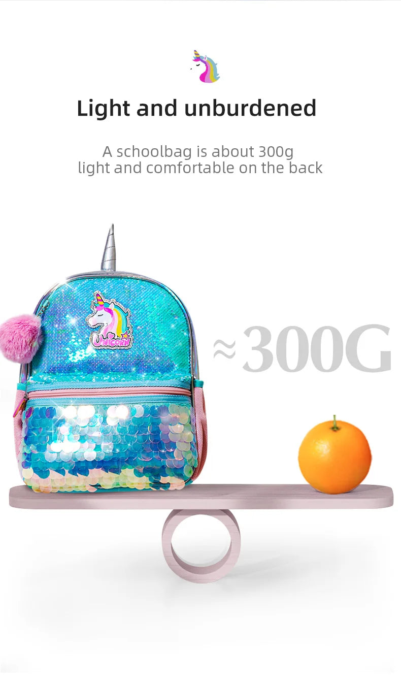 Sunveno Children's Backpack for Girls Pre-School Bag for Kindergarten Elementary - Reversible Sequin,Unicorn ,Lightweight Gift