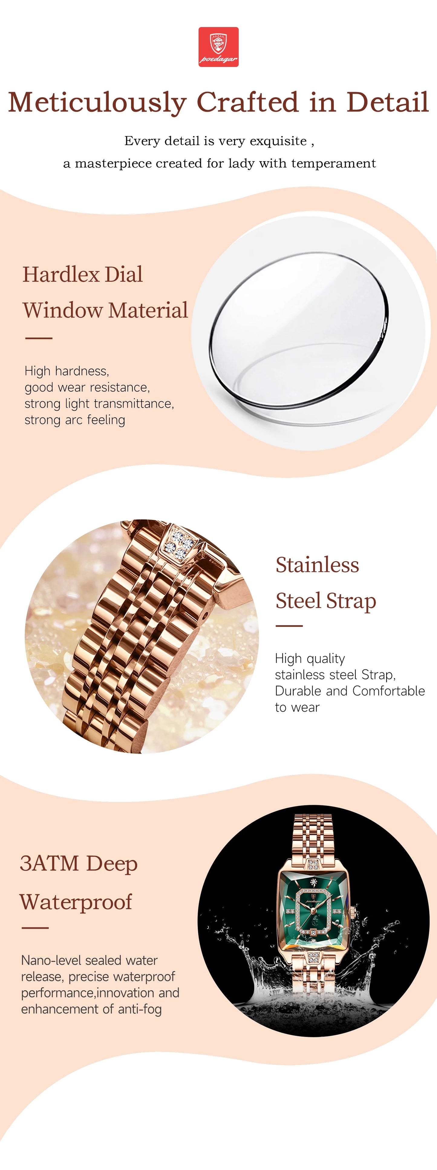 POEDAGAR Luxury Woman Watch Waterproof Date High Quality Casual Ladies Wristwatch Stainless Steel Quartz Elegant Women's Watches
