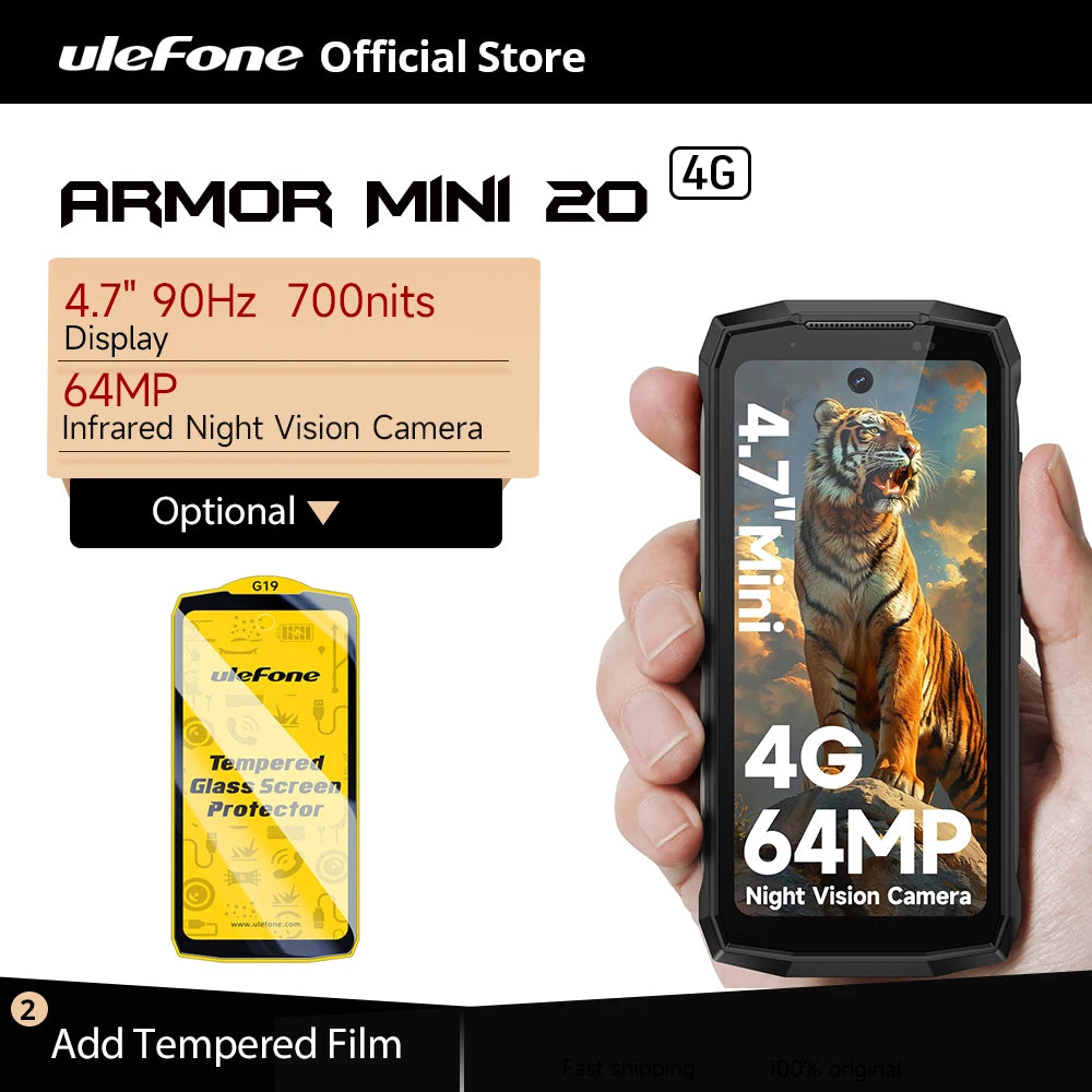 Ulefone Armor Mini 20 4G 4.7" Rugged Phone 64MP Night Camera Android 14 Smartphone 6200mAh Mobile Phone NFC 16GB+256GB 33W G99