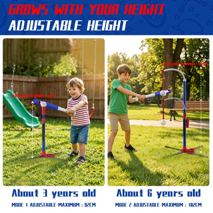 3 In 1 Kids Baseball Toy Set, With Hanging Ball Holder/Standing T-BALL/Auto Launcher/6 Baseballs, Adjustable Height Baseball Set Indoor Outdoor Sports Gift Toy Birthday Halloween Christmas Gift