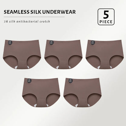 5PCS Seamless Mulberry Silk Panties Woman Underwear Ultra-Thin High Elastic Invisible Briefs Soft & Breathable Female Lingerie
