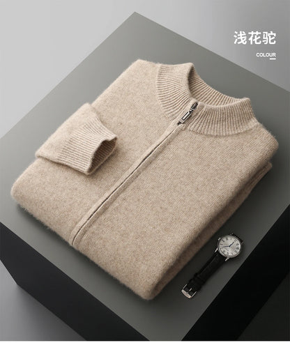 100% Merino Wool Two-piece Suit for Men Autumn Winter Knitting Zipper Cardigan and Slim-fit Pants Warm Thickened Clothing Sets