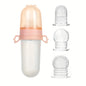 4pcs Baby Feeding Set: 1pc Silicone Spoon Feeder Bottle with Handle, 3-Size Mesh Bags-S, M, L. Baby Bottle, Feeding Bottle Set