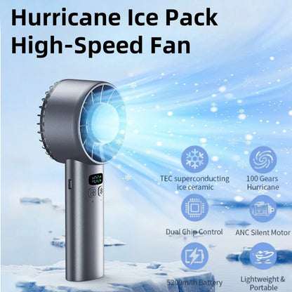 Portable Mini Fan Handheld Fan Ice Compress LED Display Ice Face 100 Wind Speeds 5200mAh USB Rechargeable Battery Fan