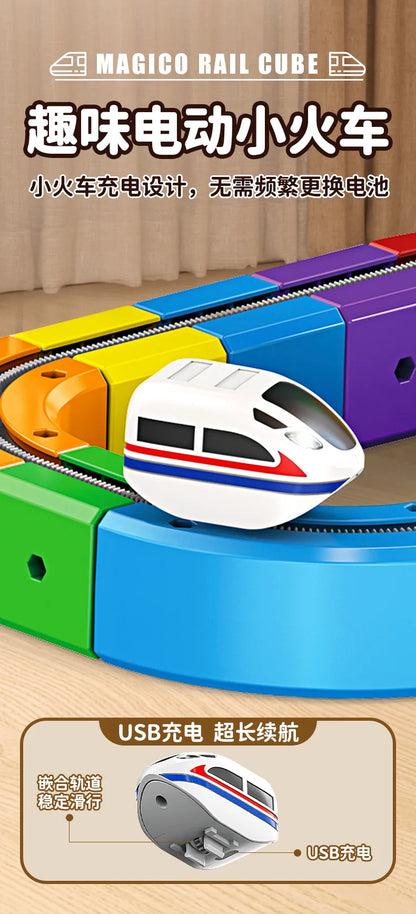 Electric Magnetic Track Set STEM Building Toy with Anti-Gravity Vehicles 100+ Pieces DIY Railway Model Creative Gift for Kids