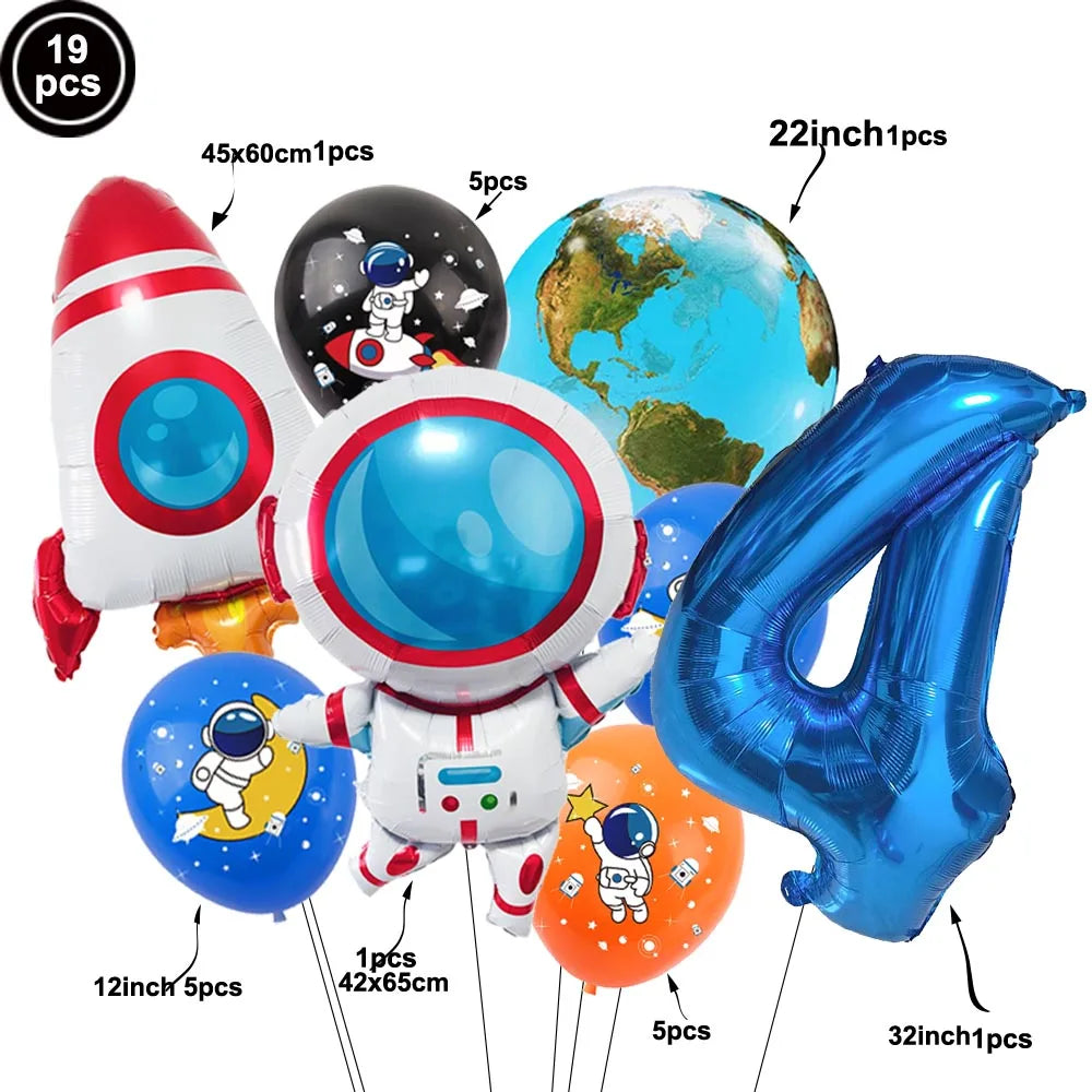 Blue Planet Astronaut Space Disposable Tableware Kids Birthday Table Decorations Paper Plate Cup Napkin Astronaut Rocket Balloon