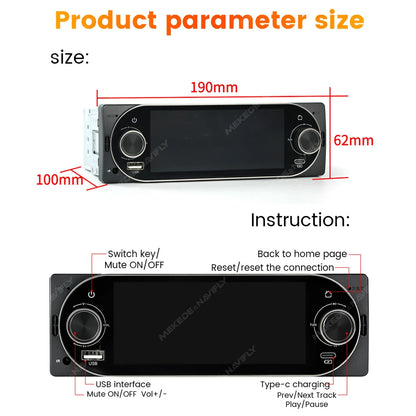 MEKEDE 6.86 Inch 1Din Carplay Android Auto Car Radio Multimedia Video MP5 Player With BT FM Stereo USB Type-C Plug Autoradio