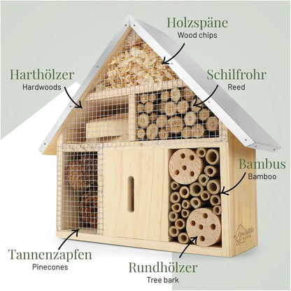 Hanging Bee House Wooden Insect House, Natural Habitat for Beneficial Bees, Bugs, Butterflys, Ladybirds Insect Hotels Garden Yard Home