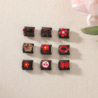 2025 New Original Black Red Stars Love Heart Bows Flower Italian Charm Link Fit 9mm Stainless Steel Jewelry DIY Making Bracelets