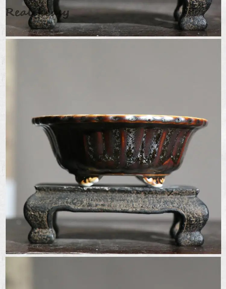 Chinese Style Purple Sand Flowerpot Home Desktop Ceramic Bonsai Pot Small Portable Handmade Succulent Glaze Flower Pots LC373