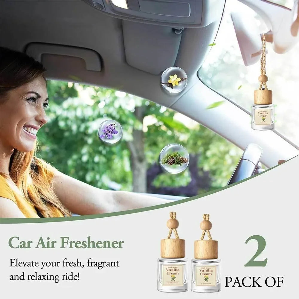 2 Pack Car Air Freshener Diffuser 2 Pack Hanging Air Freshener Diffuser - Vanilla Cream Fragrance Oil Air D iffuser for Car