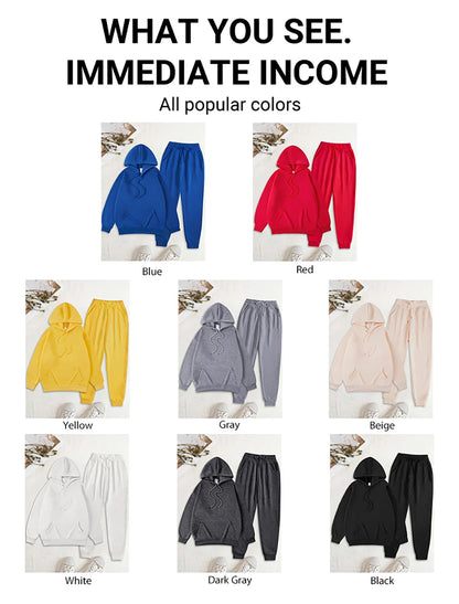 Man's Hoodie Set Winter Solid Color Two Pices Sets Long-Length Street Clothes Casual Sports Sweatpant Hoody Unisex Fashion Suit