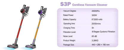 INSE S3P Cordless Vacuum Cleaner 45Kpa Powerful Handheld Stick Vacuum with LED Display 55-Min Running Self-Standing for Carpet H