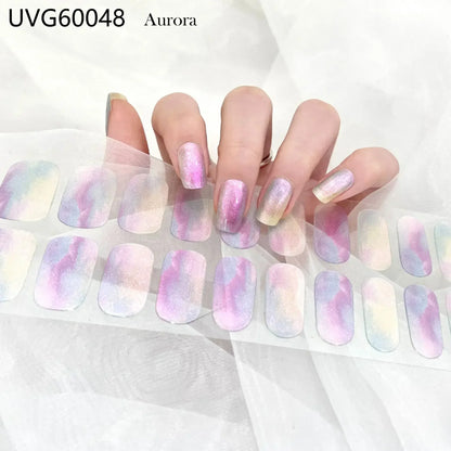 16/20/22Tips Semi-Cured Gel Nail Wraps Full Cover Manicure DIY Waterproof Long Lasting Gel Nail Stickers set for UV Lamp Need