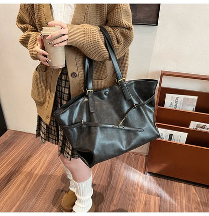Tote Bag Designer Retro PU Leather Shoulder Handbag for Women Winter Trend Y2K Fashion Handbags Females Travel Luxury Tote Bags