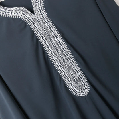 Summer 2025 Kaftan Muslim Men's Short Sleeve Embroidered Loose Casual Robe Breathable Islamic Abaya for Men
