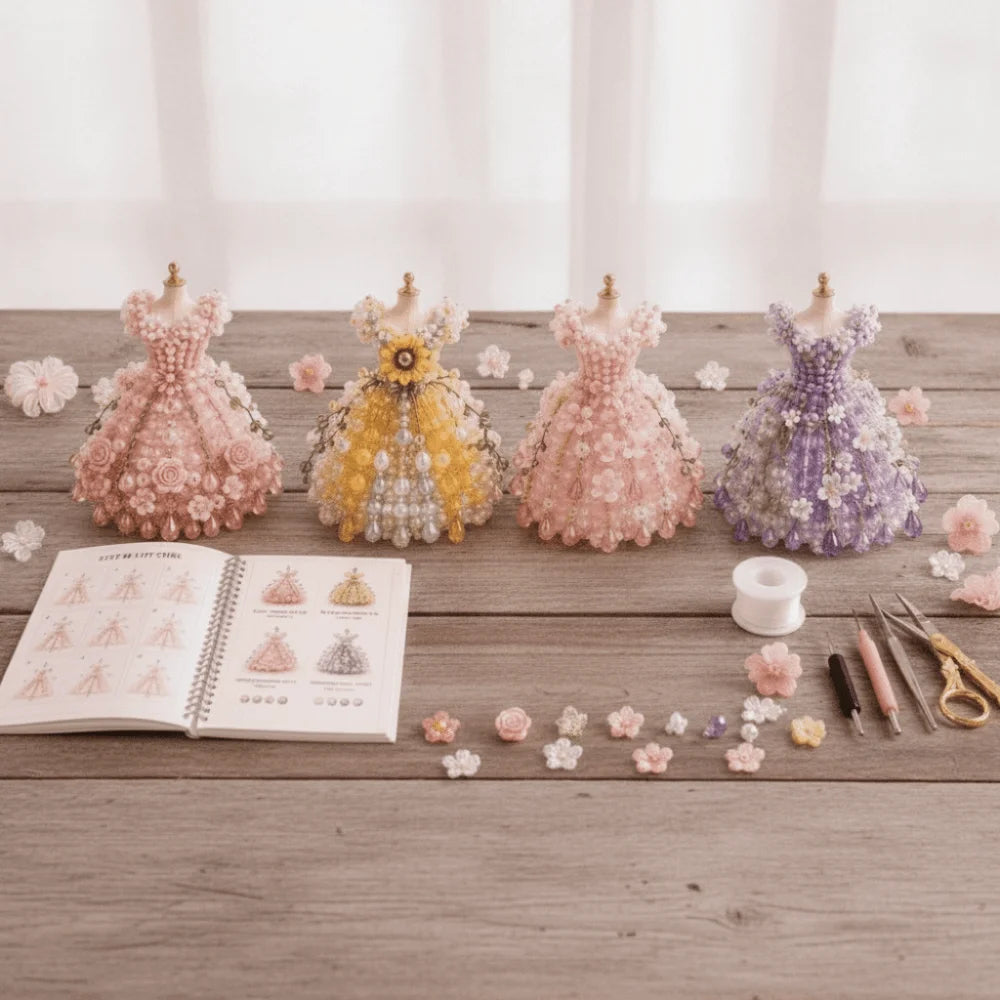 3D Design Beaded Dress Kit Tiny Beads Dress Shape Bead Weaving Kit Creative Craft Cute Design DIY Bead Craft Kit Gift Giving