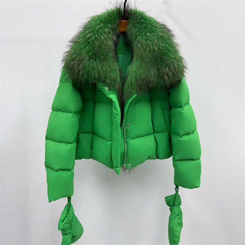 Women's winter jacket New detachable fox fur collar down coats for winter 2025 white duck down filled warm thick coat outerwears