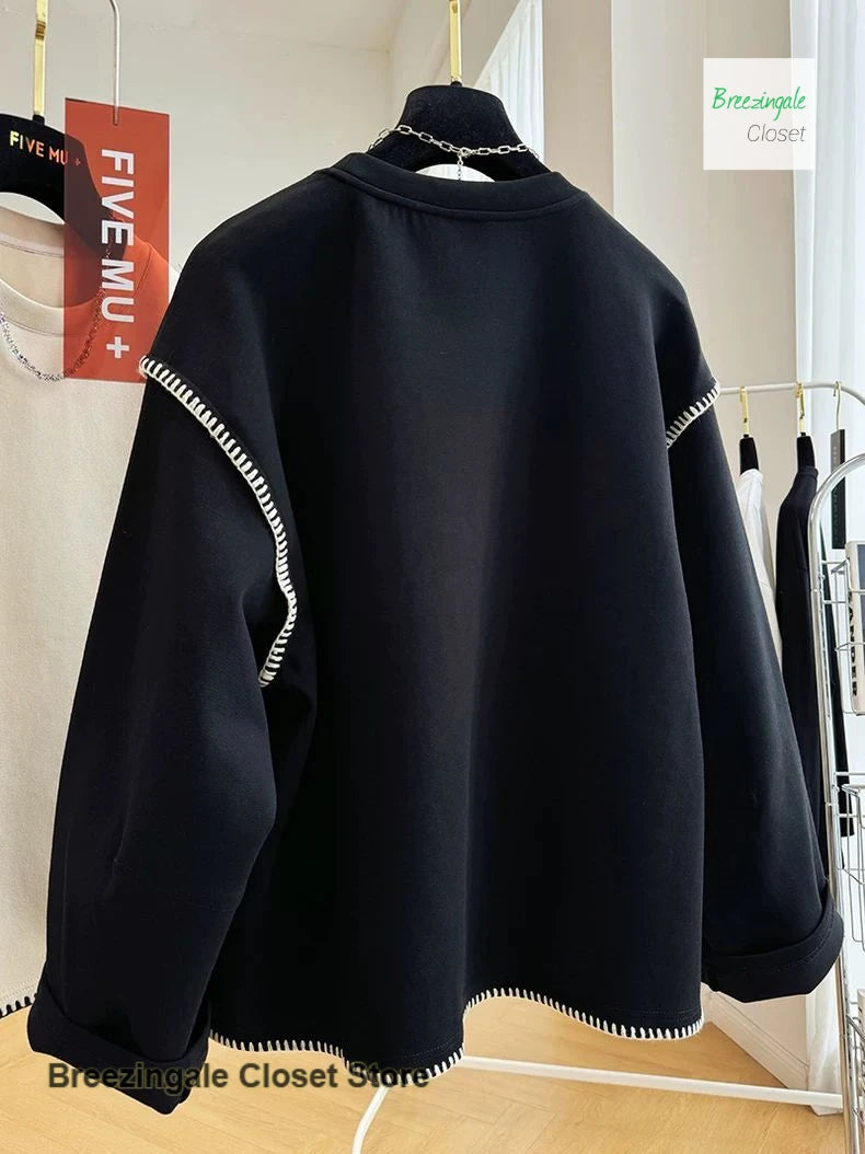 French style solid color extra-large design sense round neck sweater women's new loose fashion casual top in spring and autumn